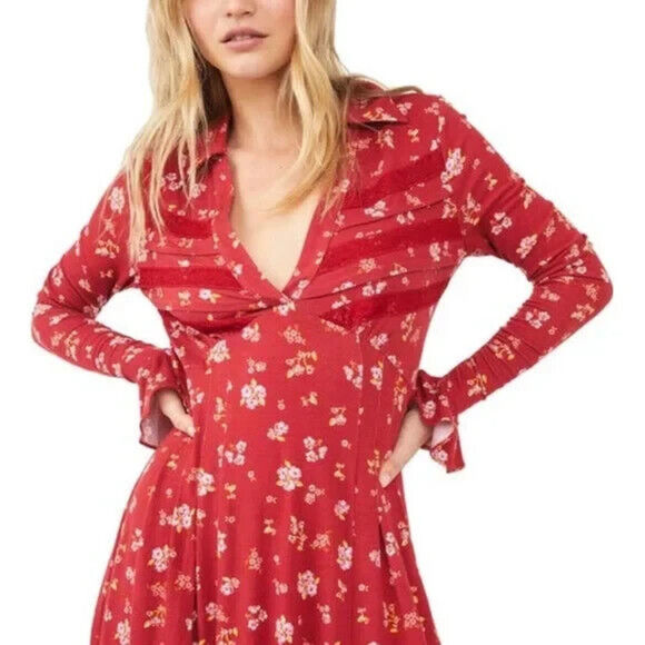 Free People Women's Pop Combo Floral Good Days Collared Mini Dress Size Large - Picture 3 of 9
